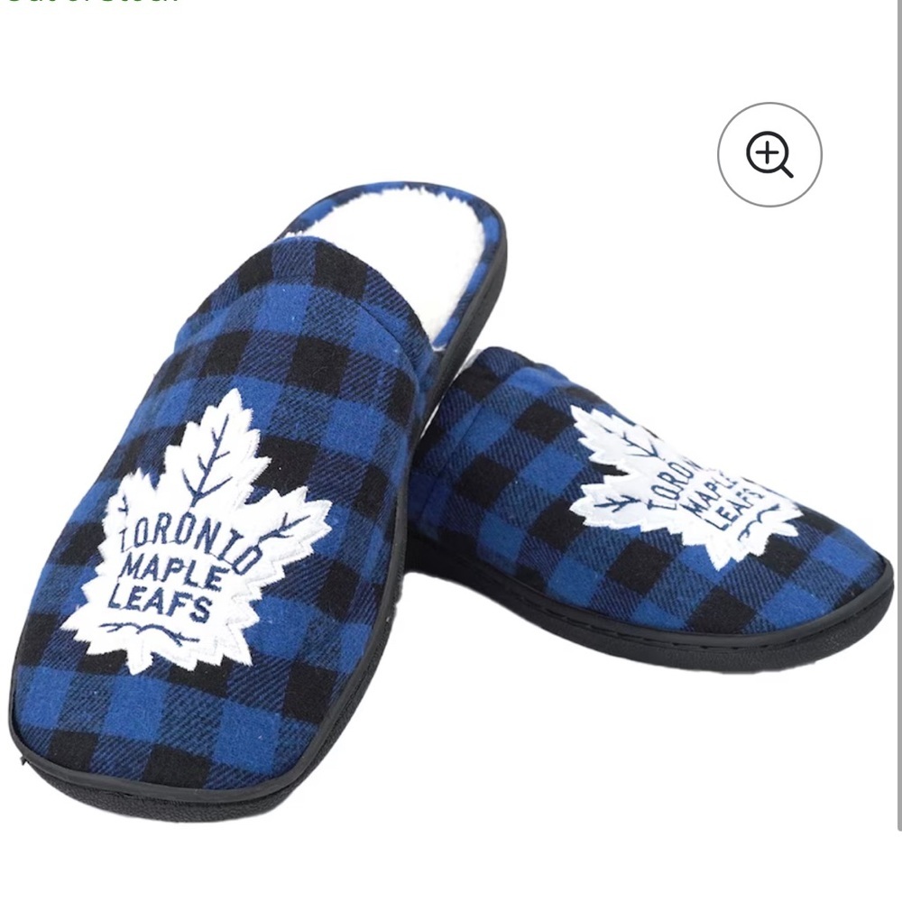 TORONTO MAPLE LEAFS Blue Grip Plaid Fabric Slippers Women’s Size S/M BRAND NEW